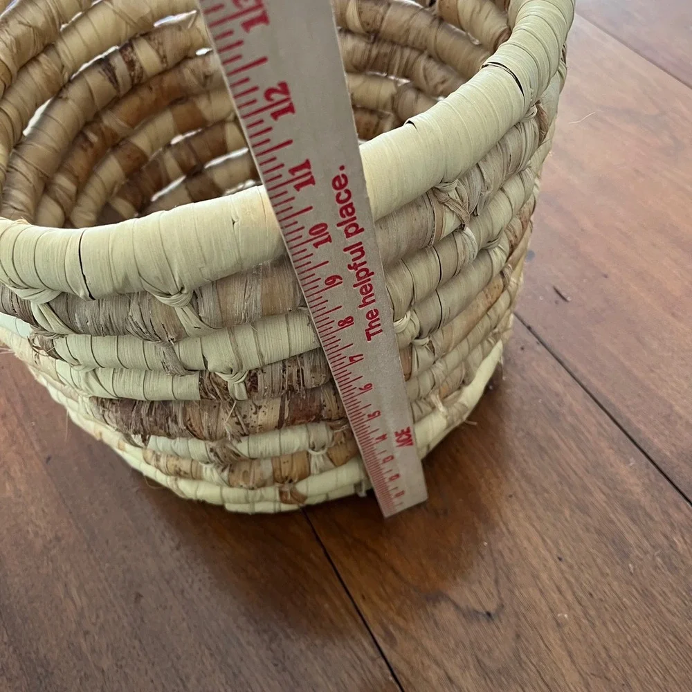 Vintage Palm Leaf Coiled Basket